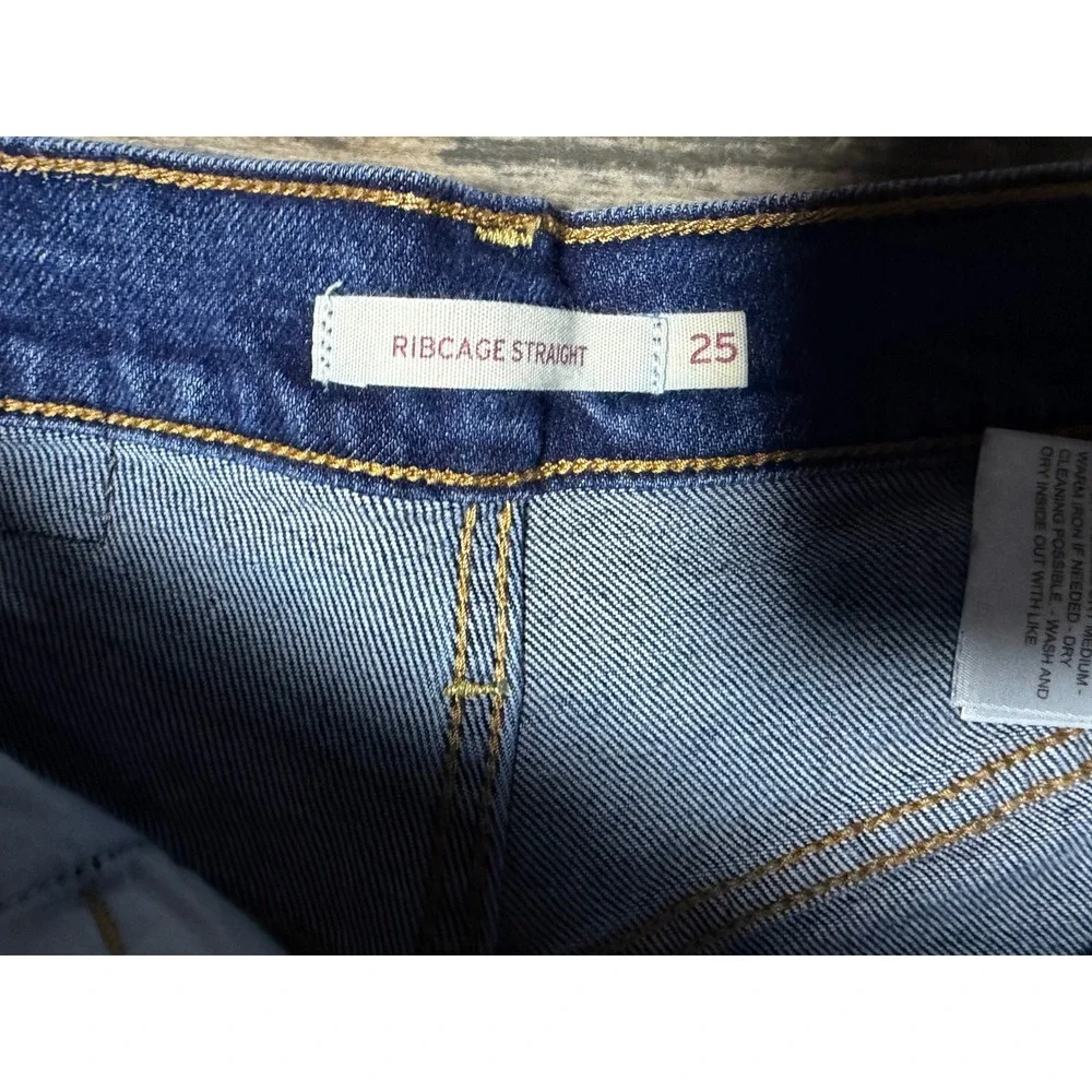 Levis Ribcage Straight High Rise Button Fly Ankle Jeans Blue 25x25 Short Stretch